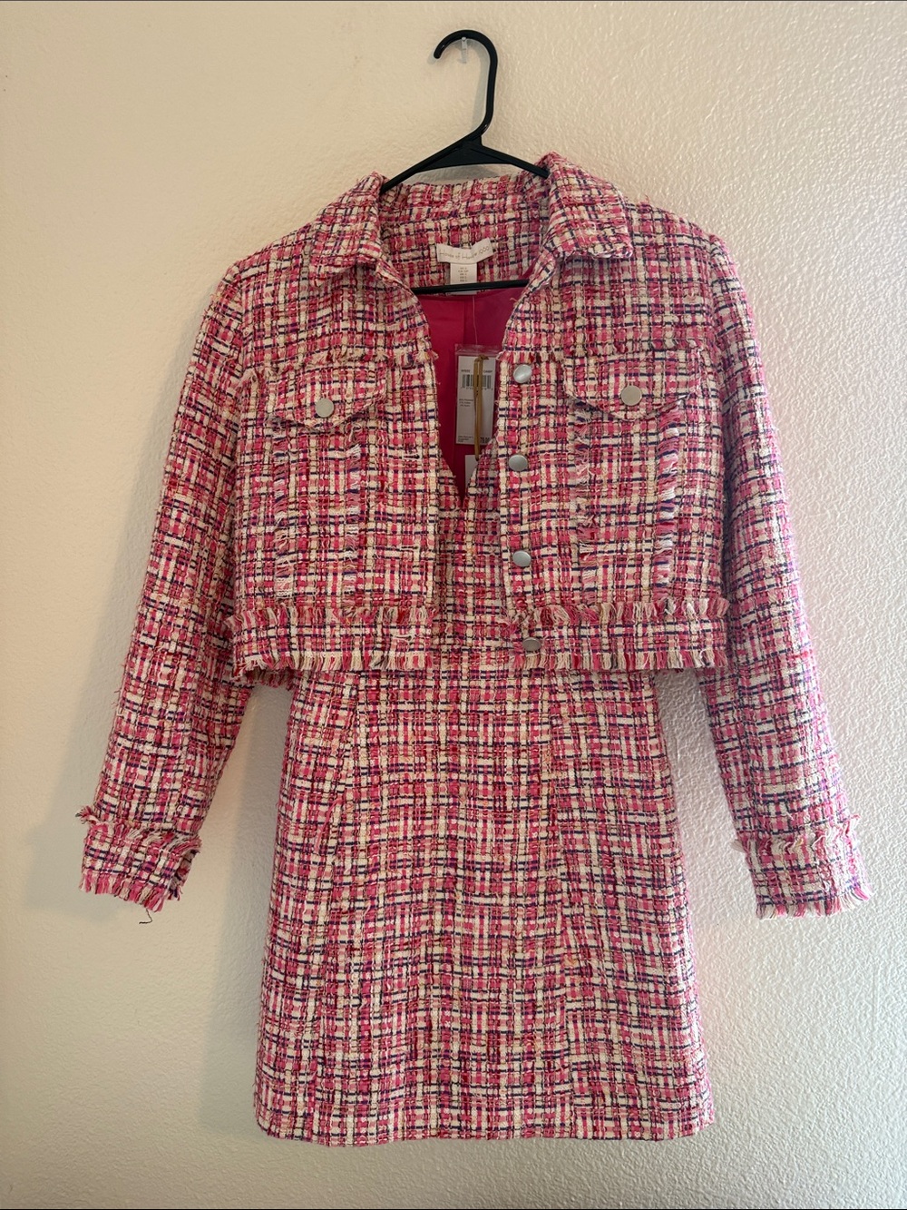 House of Harlow 1960 Pink & White Tweed Blazer and Skirt Set